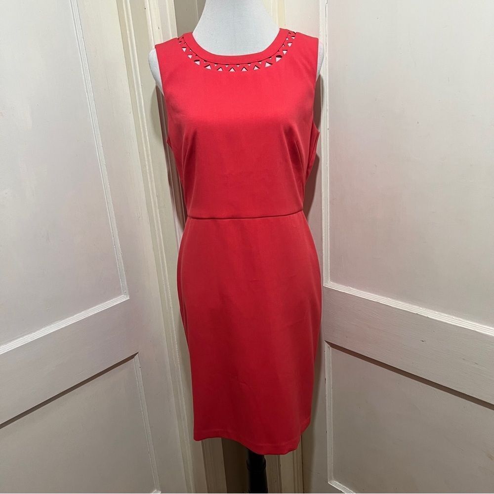 New with tags LOFT Coral Lazercut Neckline Sheath Dress Womens size 12